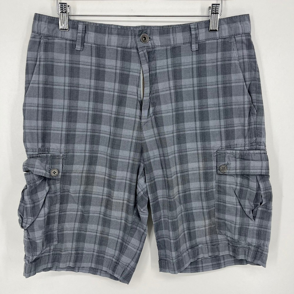 Calvin Klein Mens Grey Plaid Cotton Cargo Shorts Size 34 Casual Summer Vtg Y2K